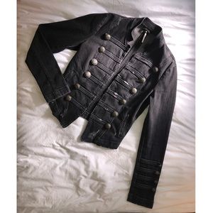 Free People Black Denim Military Jacket